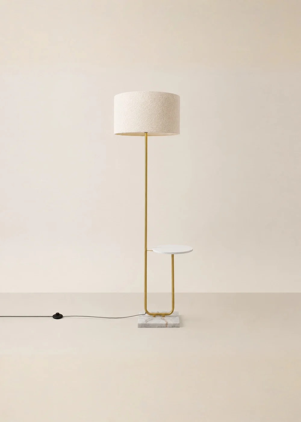 ValueLights Tavel Brushed Gold Floor Lamp with Cream Boucle Shade - One Size Image 4