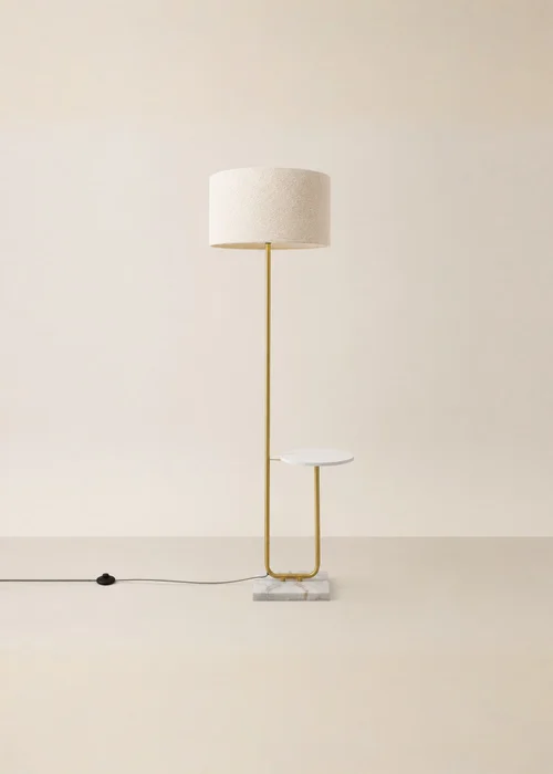 ValueLights Tavel Brushed Gold Floor Lamp with Cream Boucle Shade - One Size Image 4