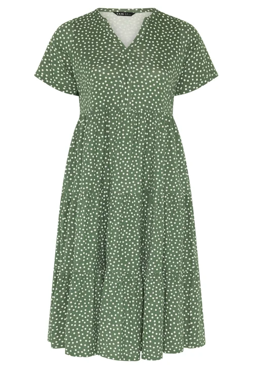 Yours Curve Sage Green Polka Dot Tiered Dress - 18 Image 5