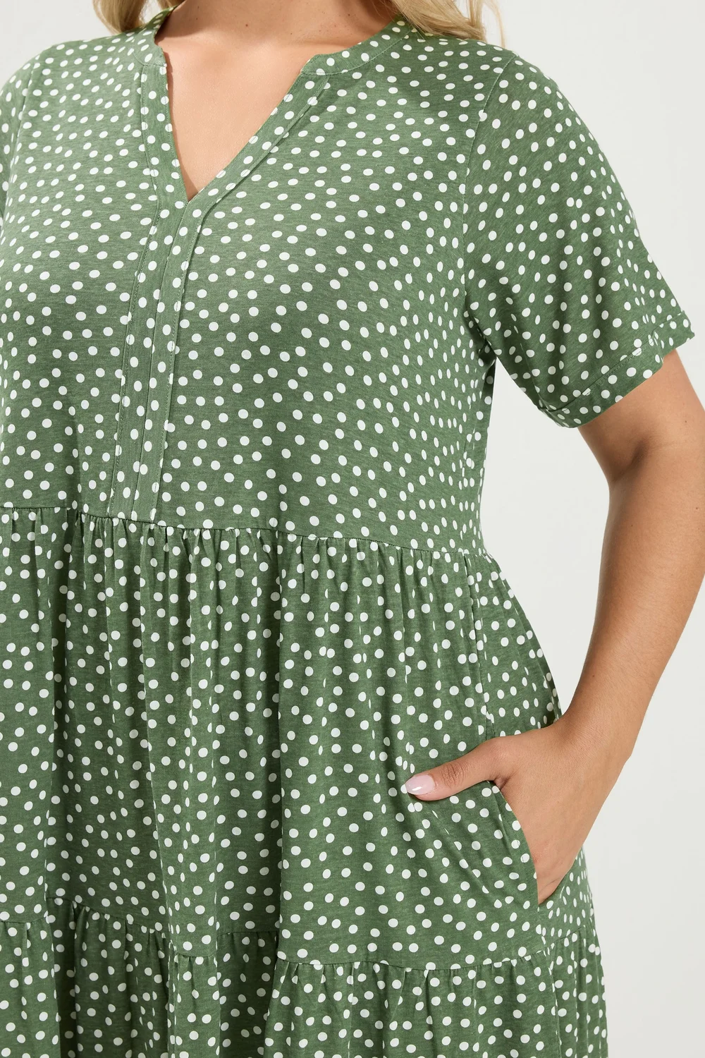 Yours Curve Sage Green Polka Dot Tiered Dress - 18 Image 4