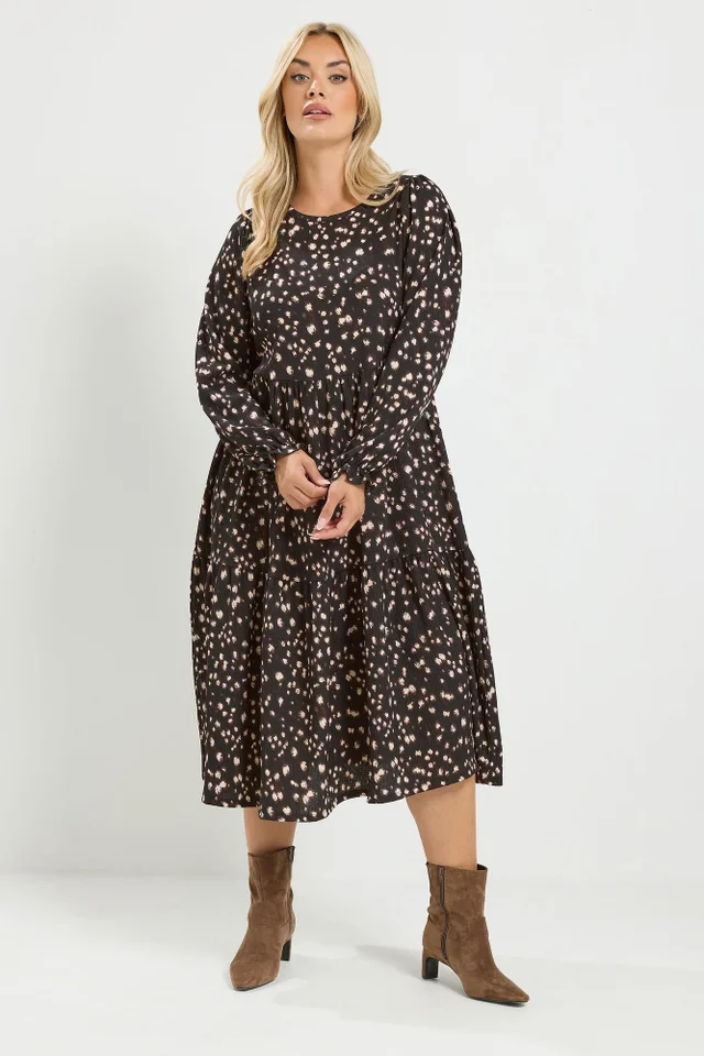 Yours Curve Brown Deer Print Maxi Dress