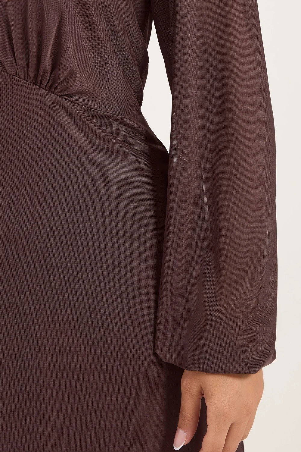 Yours Curve Chocolate Brown Balloon Sleeve Mesh Dress - 34-36 Image 4