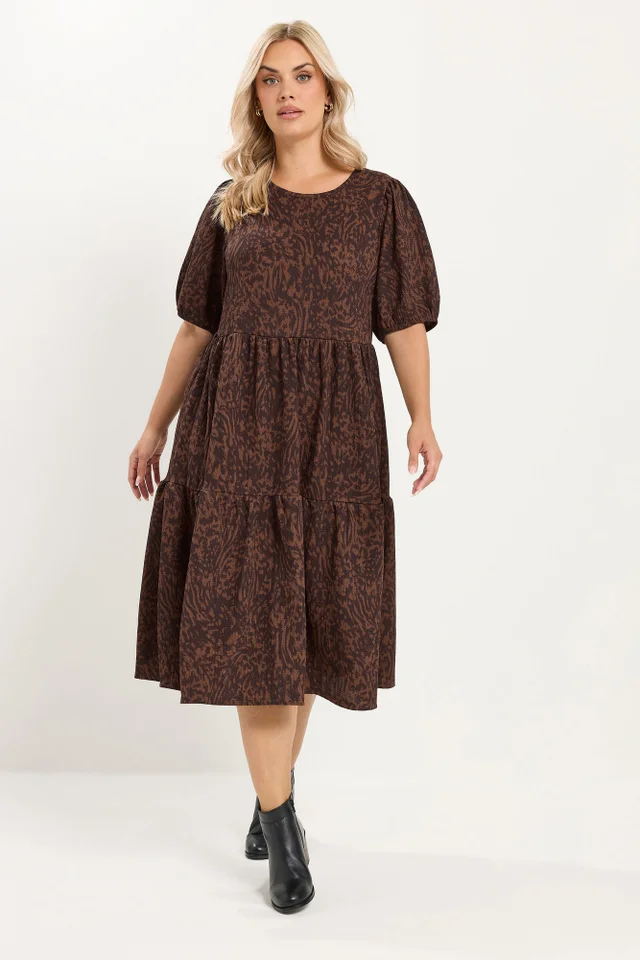 Yours Curve Brown Animal Print Dress