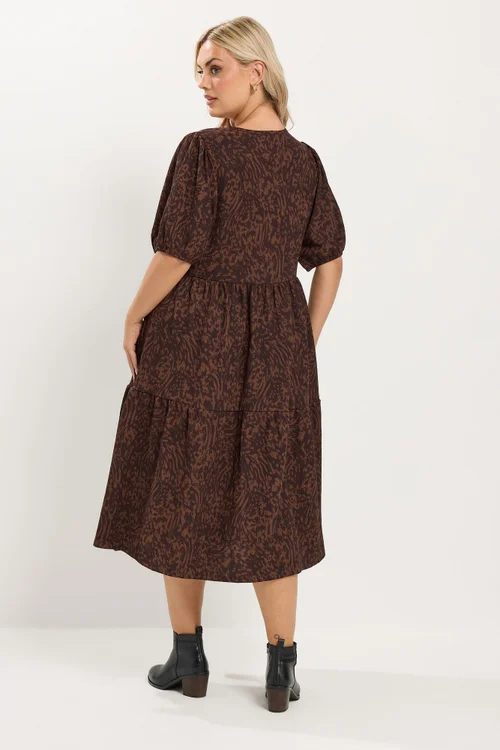 Yours Curve Brown Animal Print Dress - 14 Image 3