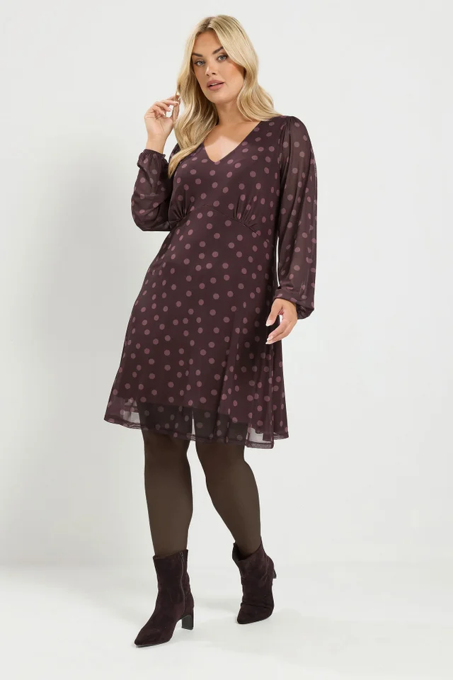 Yours Curve Purple Spot Mesh Dress
