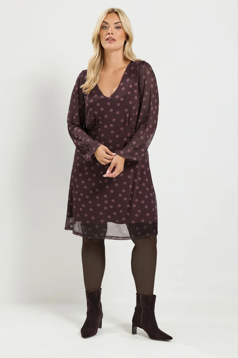 Yours Curve Purple Spot Mesh Dress - 16 Image 3
