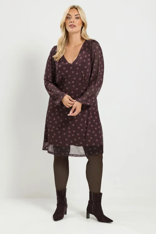 Yours Curve Purple Spot Mesh Dress - 16 Image 3