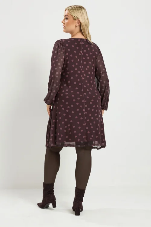 Yours Curve Purple Spot Mesh Dress - 16 Image 4