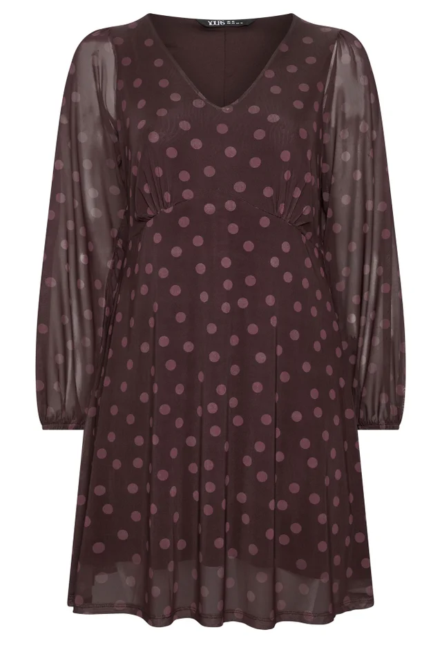 Yours Curve Purple Spot Mesh Dress