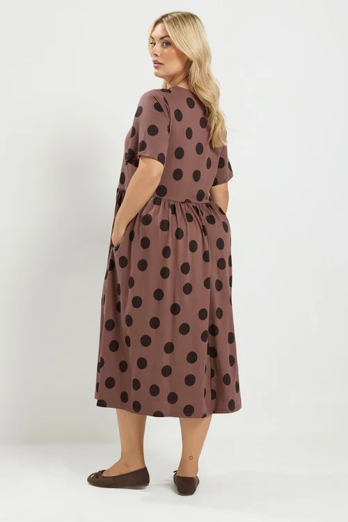 Yours Curve Mocha Brown Spot Dress - 22-24 Image 4