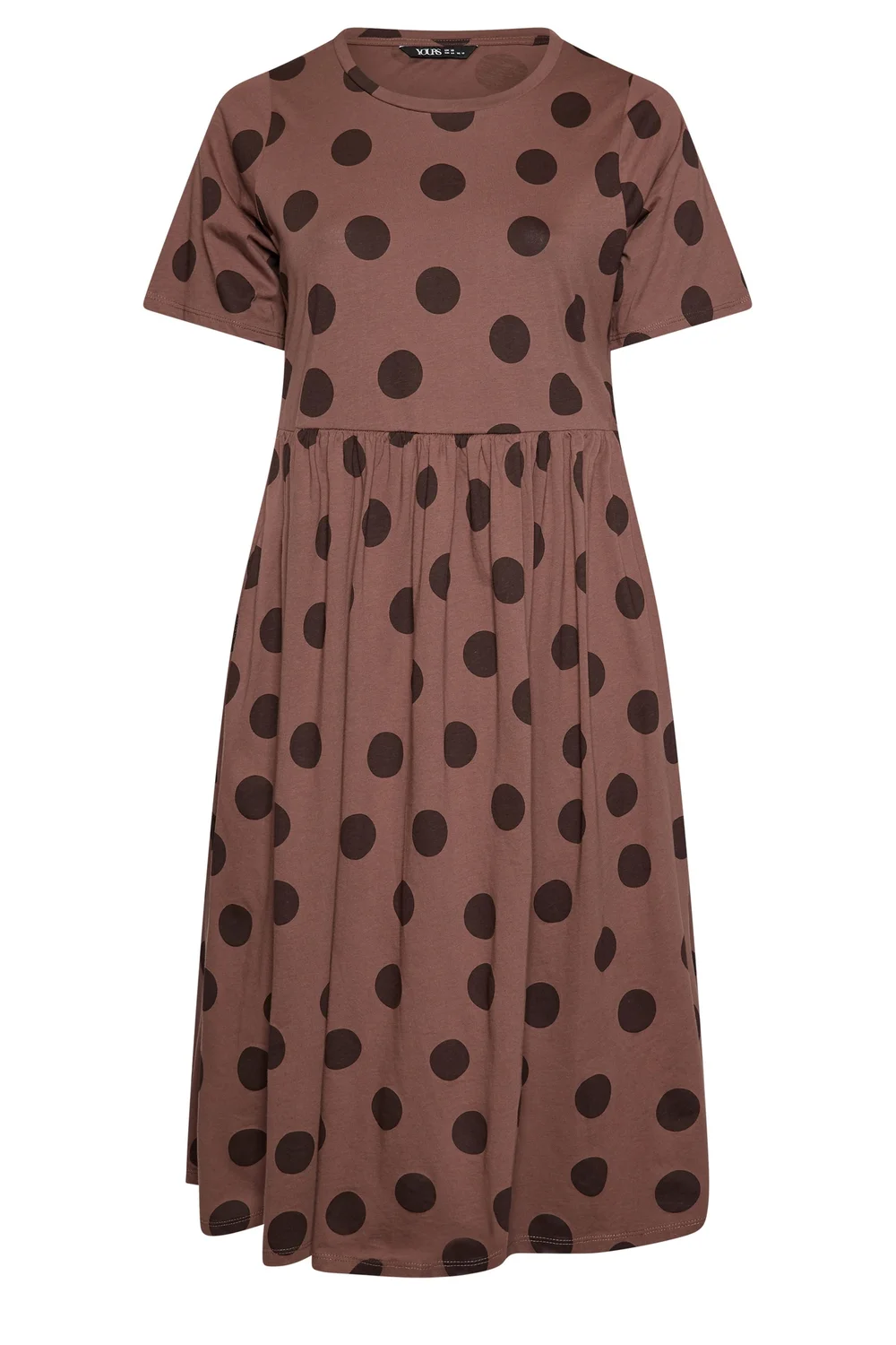 Yours Curve Mocha Brown Spot Dress - 22-24 Image 2