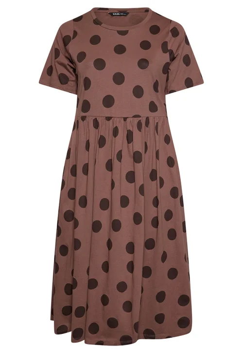 Yours Curve Mocha Brown Spot Dress - 22-24 Image 2