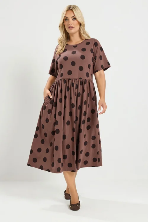 Yours Curve Mocha Brown Spot Dress - 22-24 Image 1