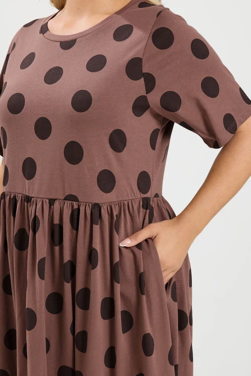 Yours Curve Mocha Brown Spot Dress - 22-24 Image 5