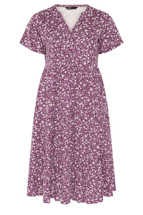 Yours Curve Purple Floral Tiered Dress - 14 Image 5