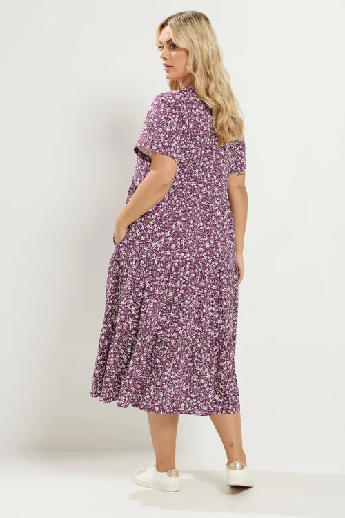Yours Curve Purple Floral Tiered Dress - 14 Image 3