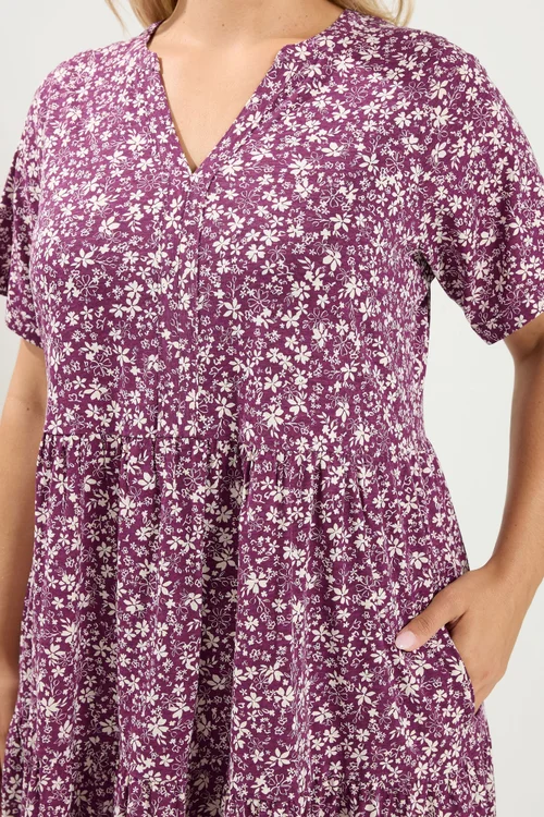 Yours Curve Purple Floral Tiered Dress - 14 Image 4