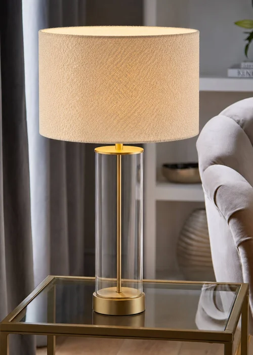 ValueLights Balan Gold Table Lamp with Cream Boucle Shade - One Size Image 1