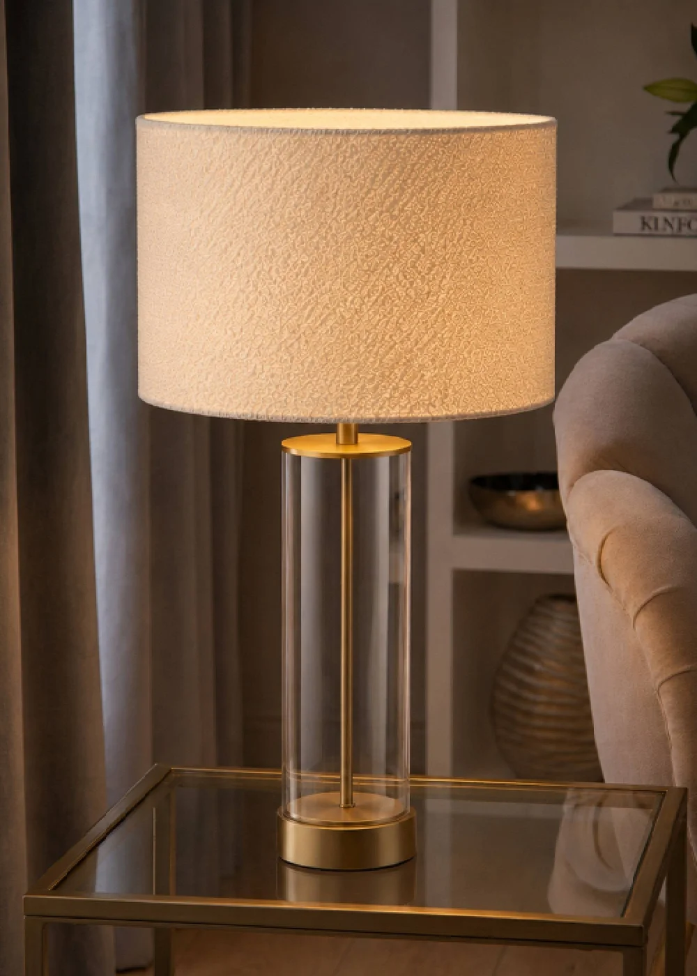 ValueLights Balan Gold Table Lamp with Cream Boucle Shade - One Size Image 2