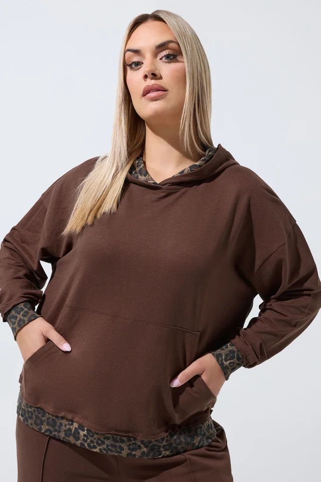 Yours Limited Collection Curve Brown Leopard Hoodie