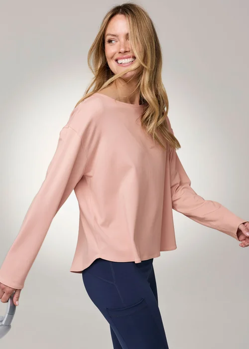CT Active Pink Blush Oversized Long Sleeve Wide Neck Top - S Image 1