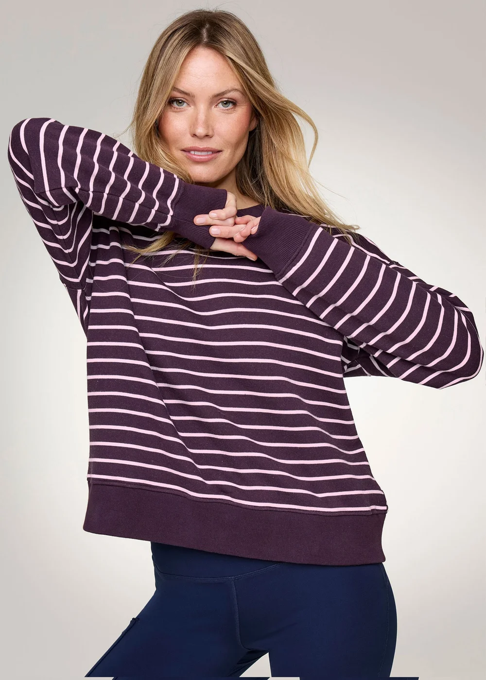 CT Active Mulberry Long Sleeve Stripe Crew Neck Sweatshirt - L Image 1