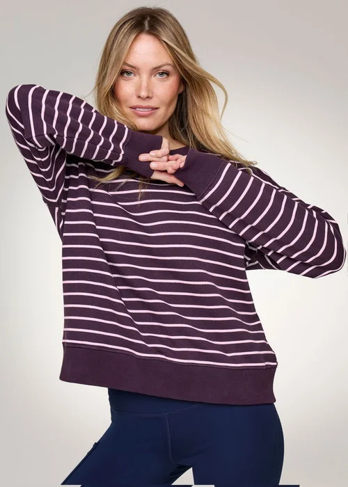 CT Active Mulberry Long Sleeve Stripe Crew Neck Sweatshirt - L Image 1