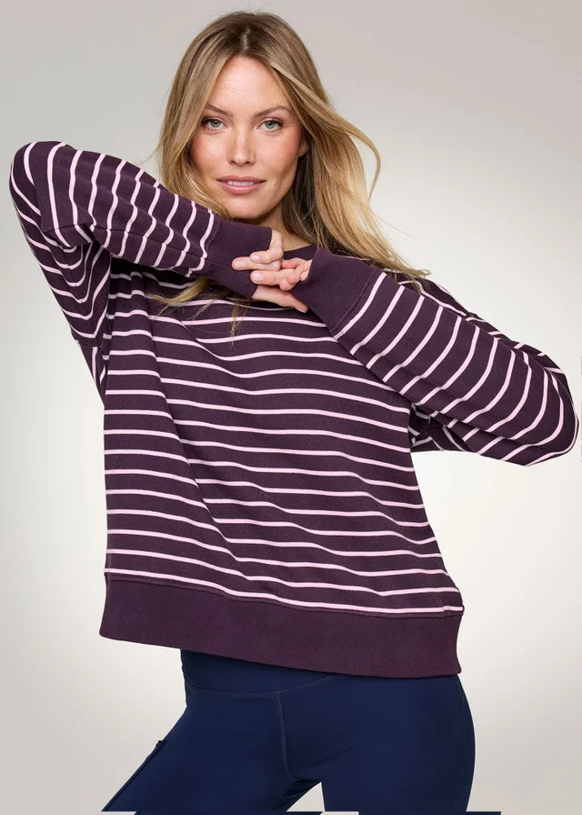 CT Active Mulberry Long Sleeve Stripe Crew Neck Sweatshirt