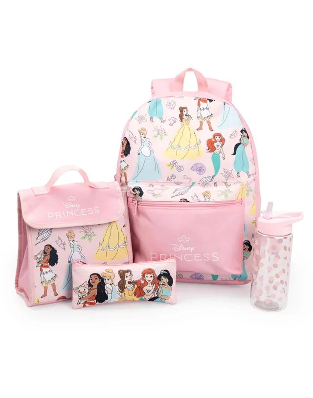Vanilla Underground Disney Princess Girls Pink Multi Character 4 Piece Backpack Set (One Size)