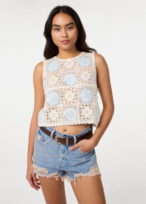 Pink Vanilla Stone Sea Shell Crochet Top - M/L Image 1