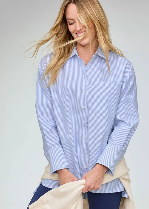 CT Active Pale Sky Oversized Long Sleeve Striped Oxford Shirt - XS Image 1