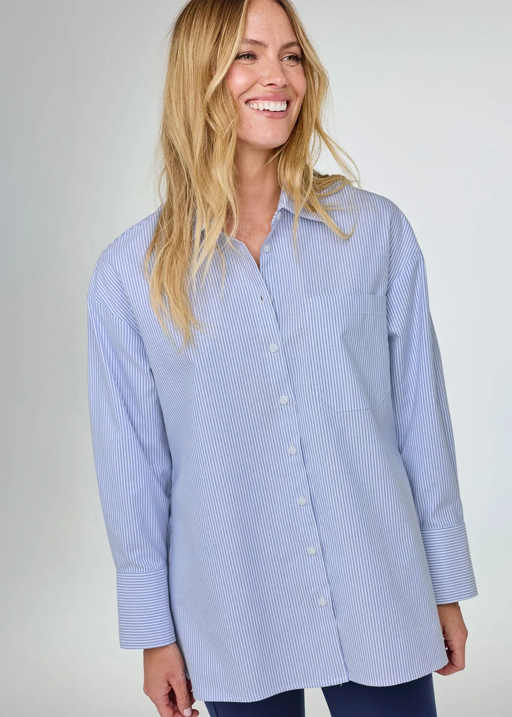 CT Active Pale Sky Oversized Long Sleeve Striped Oxford Shirt - XS Image 2