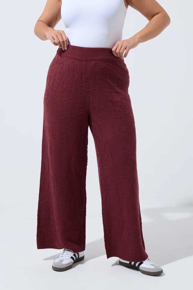Yours Limited Collection Curve Red Rose Jacquard Knitted Trousers