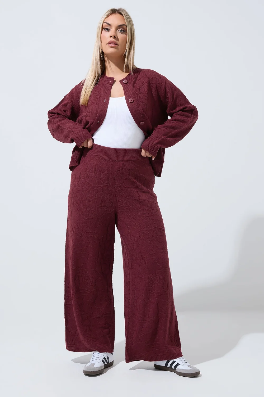 Yours Limited Collection Curve Red Rose Jacquard Knitted Trousers - 14-16 Image 1