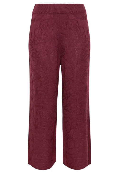 Yours Limited Collection Curve Red Rose Jacquard Knitted Trousers - 14-16 Image 5