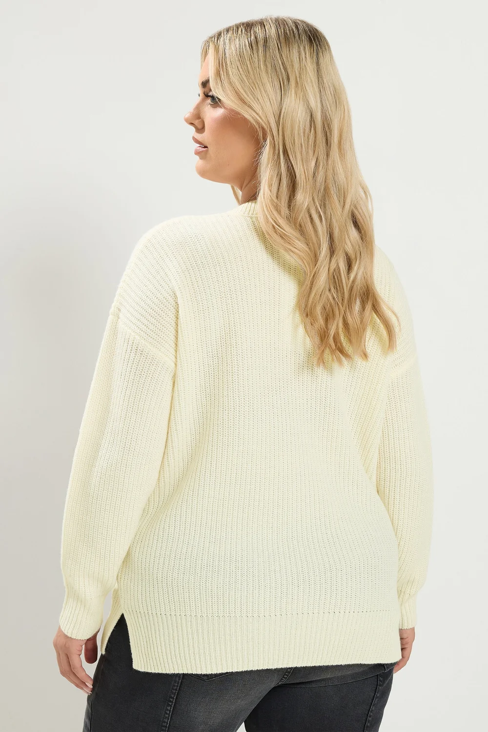 Yours Curve Ivory White V-Neck Knitted Jumper - 22-24 Image 4