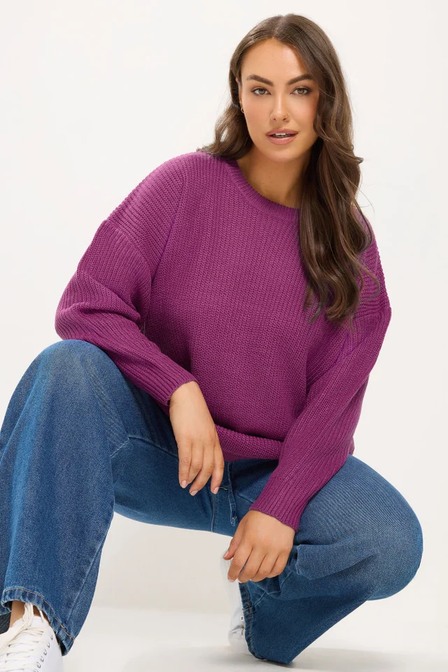 Yours Curve Pink Crew Neck Knitted Jumper
