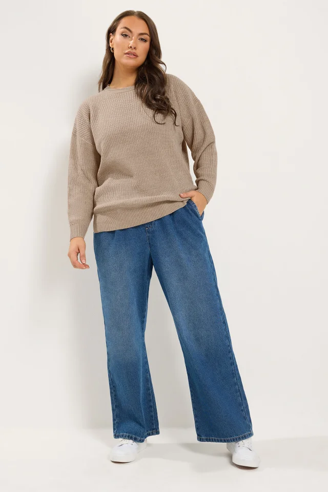 Yours Curve Natural Brown Crew Neck Knitted Jumper