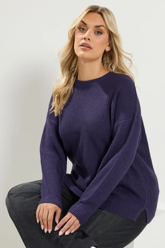 Yours Curve Purple Crew-Neck Knitted Jumper