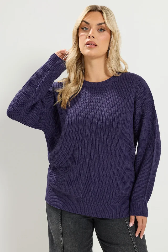 Yours Curve Purple Crew-Neck Knitted Jumper