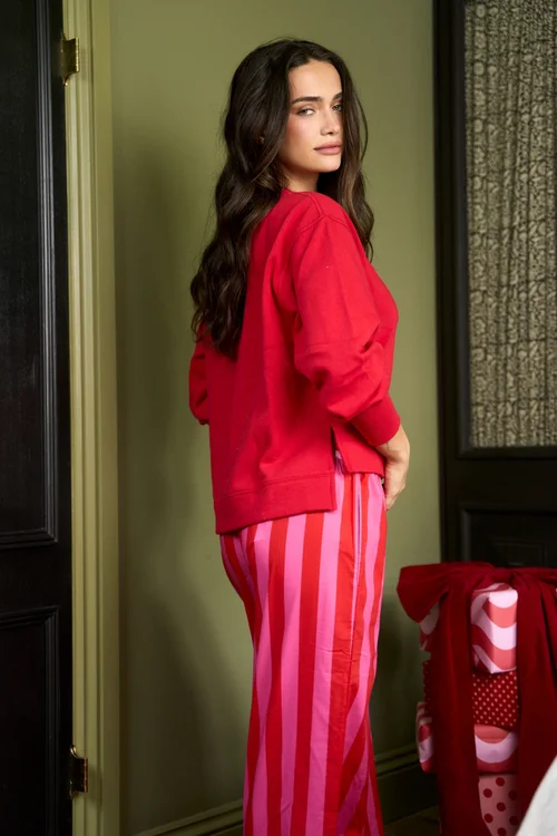 JimJam Brushed Red Back Bow Pyjama Set - S Image 3
