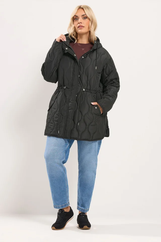 Yours Curve Black Lightweight Padded Jacket