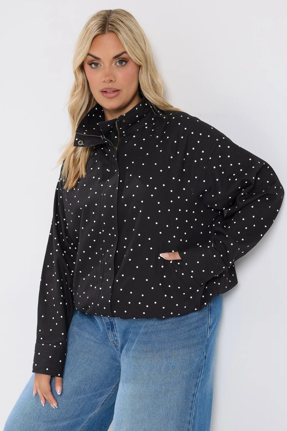 Yours Curve Black Polka Dot Bomber Jacket - 30-32 Image 2