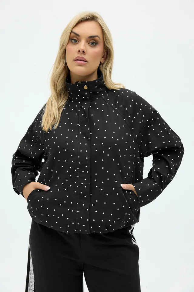 Yours Curve Black Polka Dot Bomber Jacket