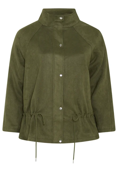 Yours Curve Khaki Green Suedette Draw Cord Jacket - 12 Image 5