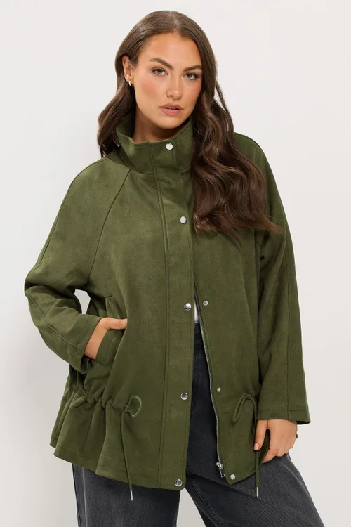 Yours Curve Khaki Green Suedette Draw Cord Jacket - 12 Image 1