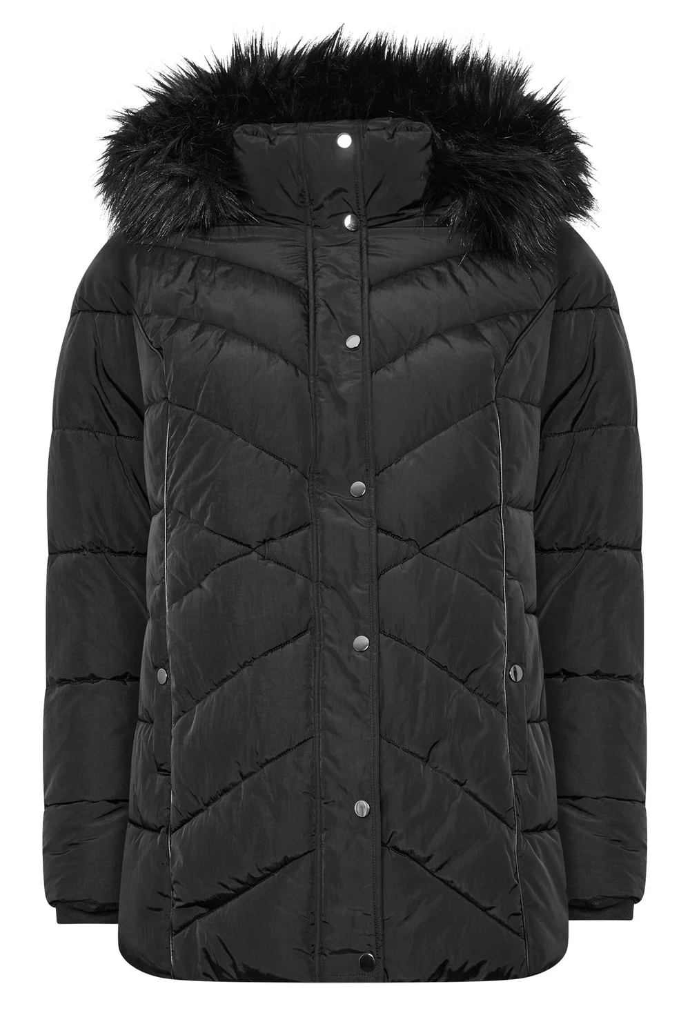 Yours Curve Black Short Padded Coat - 26-28 Image 5