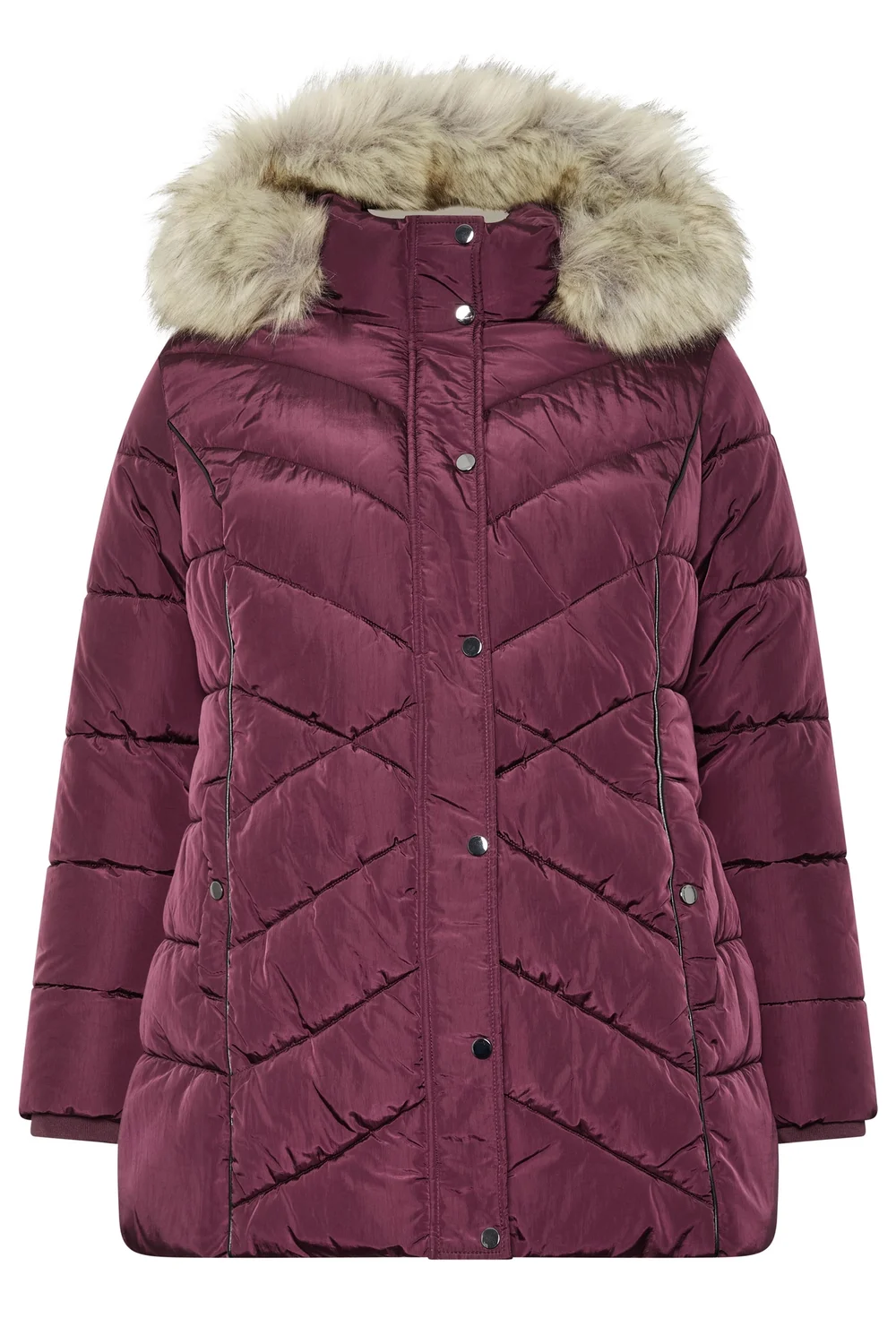 Yours Curve Burgundy Red Short Padded Coat - 34-36 Image 5