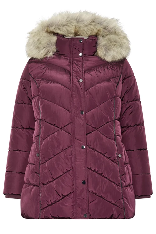 Yours Curve Burgundy Red Short Padded Coat - 34-36 Image 5