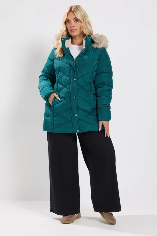 Yours Curve Teal Green Short Padded Coat